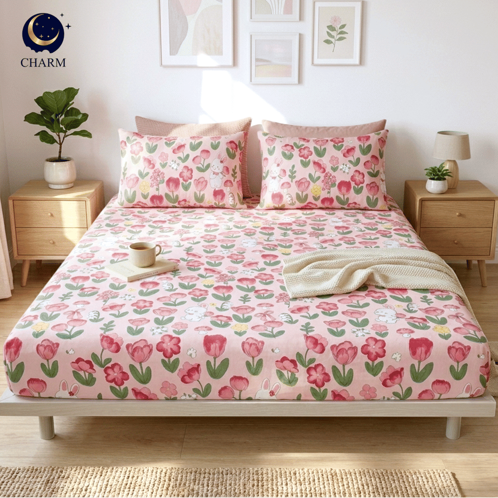 ชุดผ้าปูที่นอน 6 ฟุต 3 ชิ้น CHARM สี PINK TULIP คอลเลคชั่น DREAMY (ไม่รวมผ้านวม)